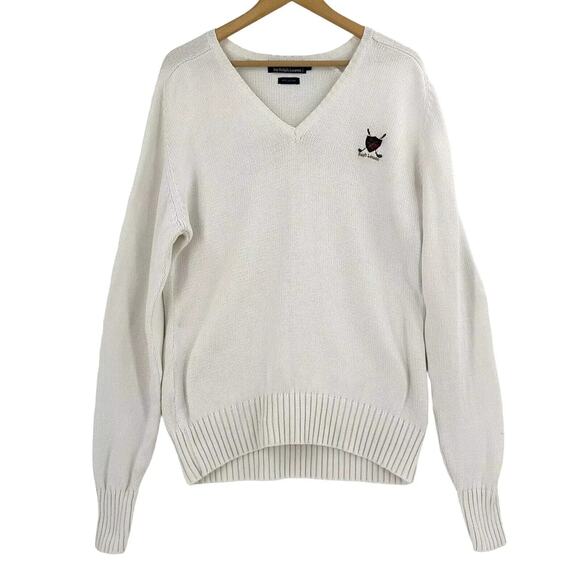 VTG 90s Polo Ralph Lauren V-Neck Sweater XL Preppy Old Money Quiet Luxury Crest - Picture 1 of 8